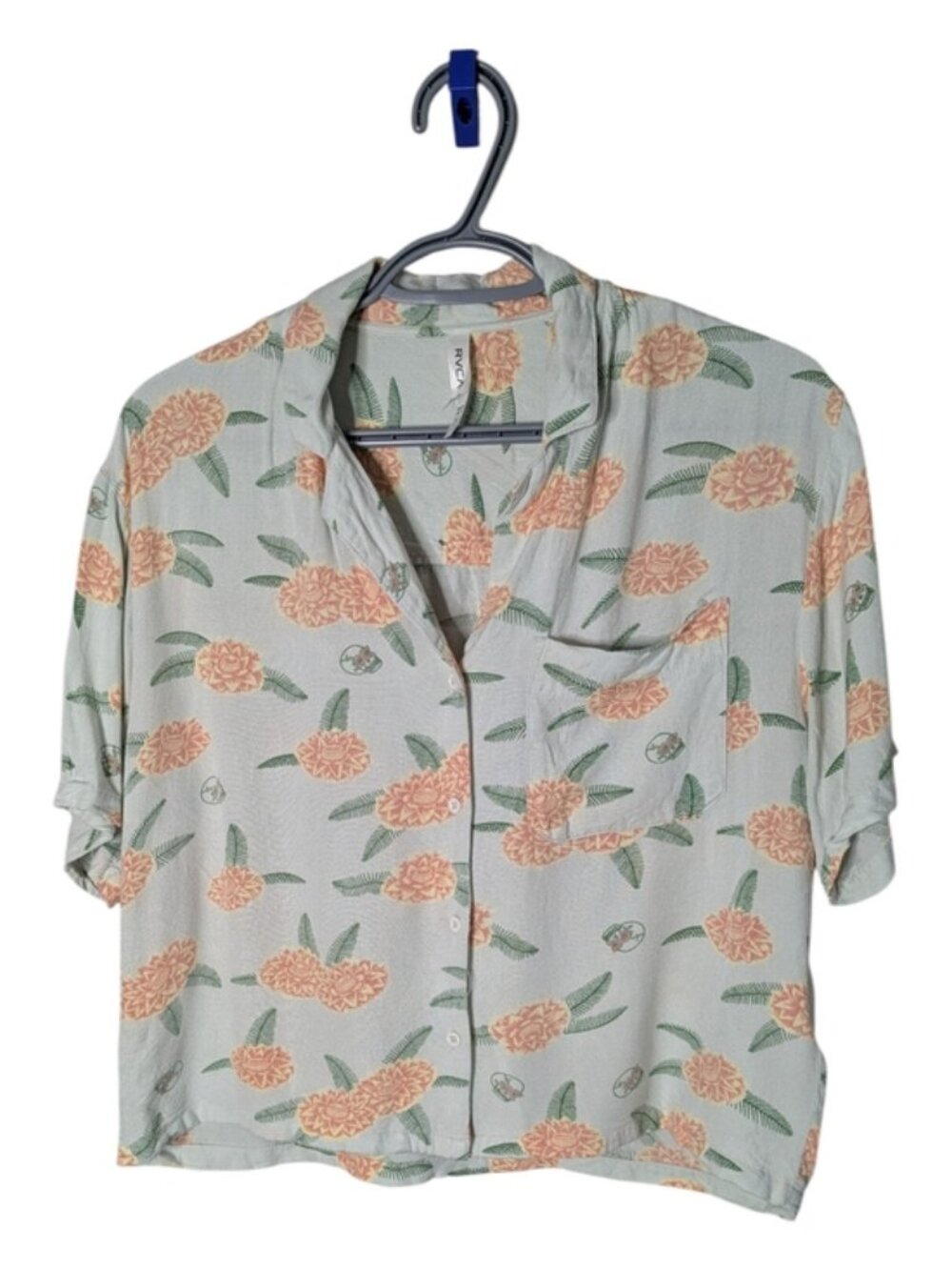 RVCA Women's Luke Pelletier Button‎ Down Shirt Floral Skull Size 10 (Medium)